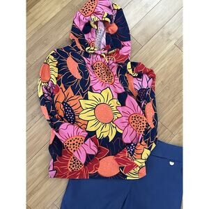 G.I.L.I. Brushed Jersey Hooded Sweatshirt Sweater Multi Floral Bright Bold XS